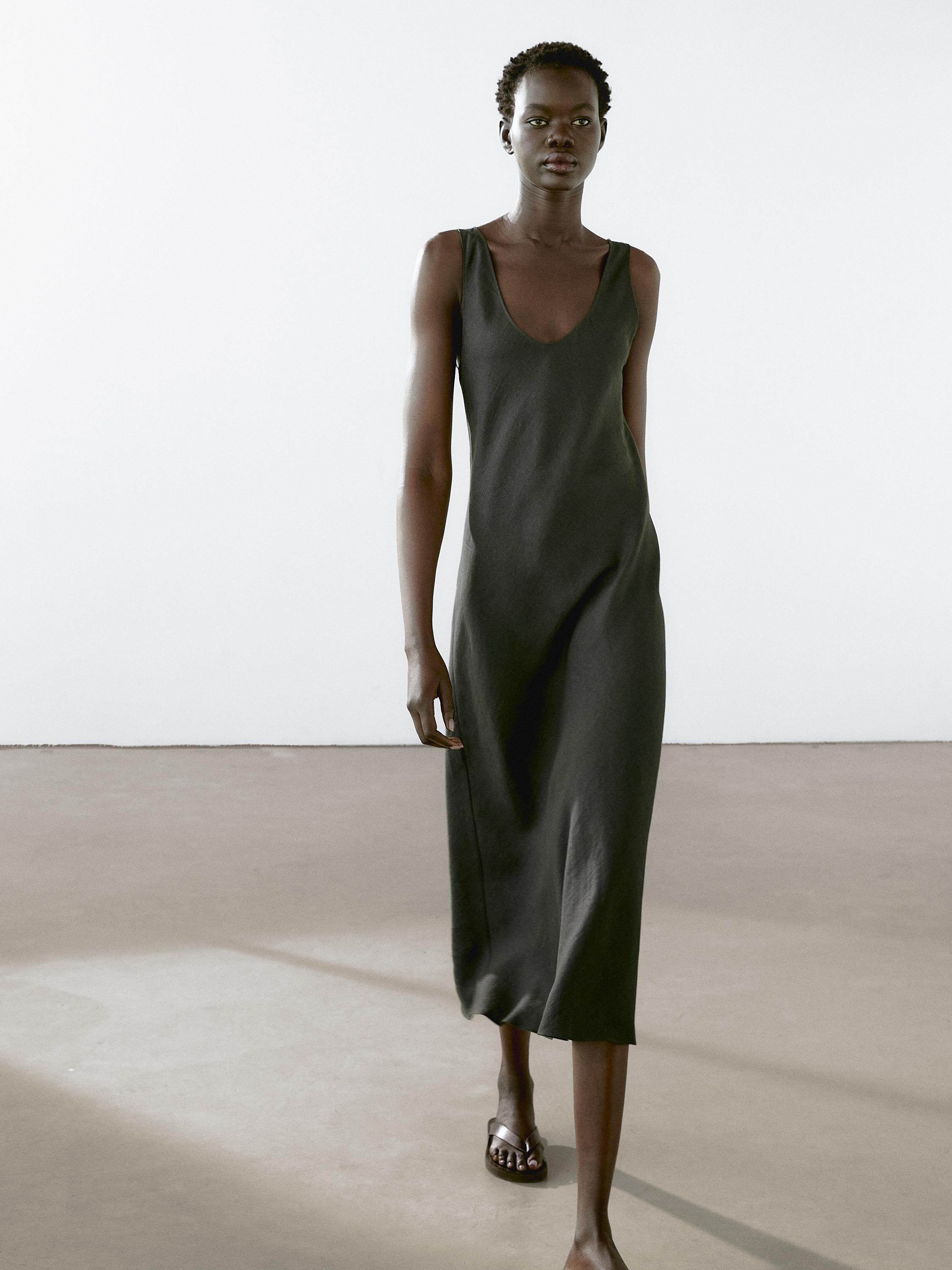 100% linen midi dress